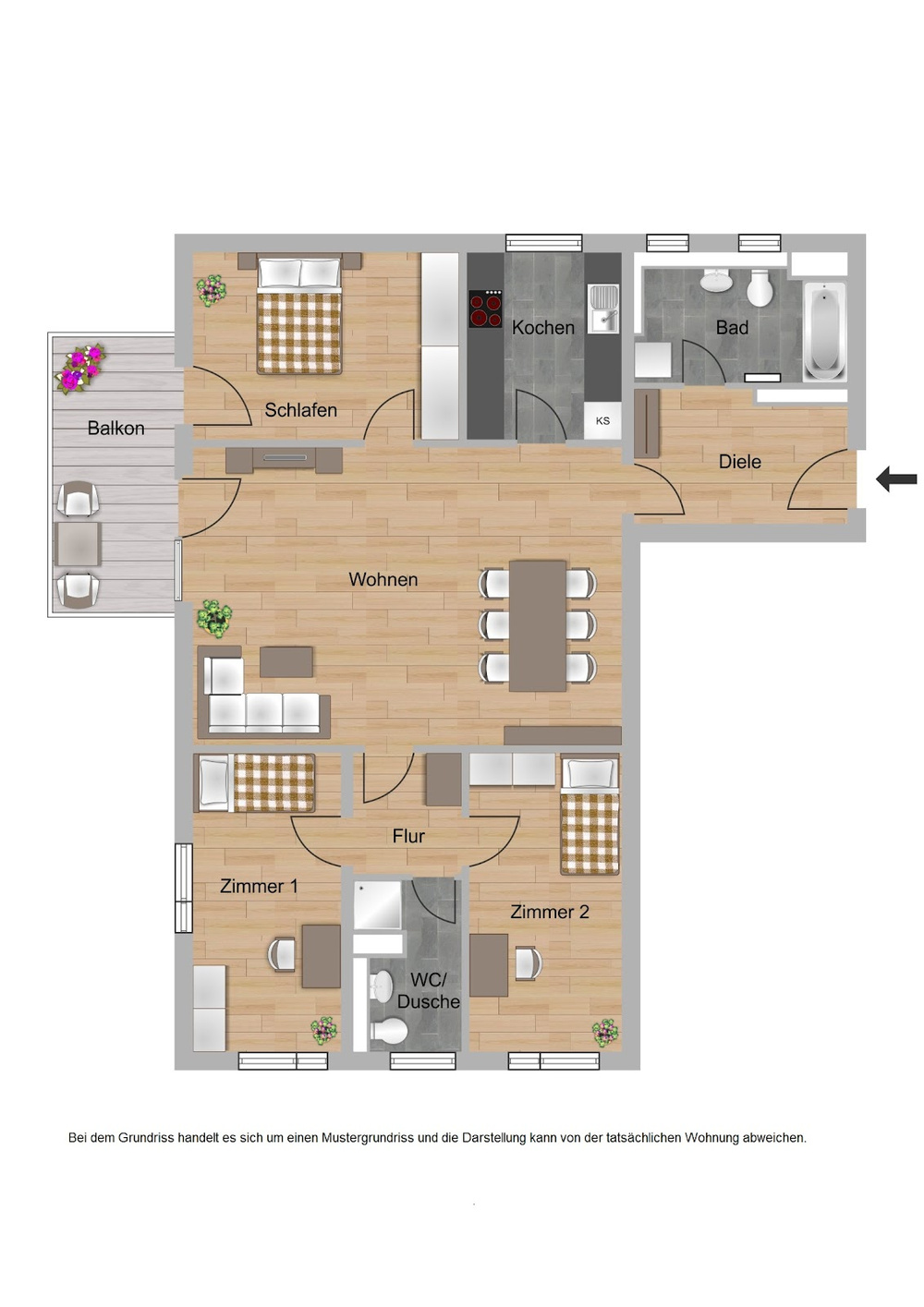 Grundriss Haus A, Typ 3, 4 Zimmer, 107,82m²