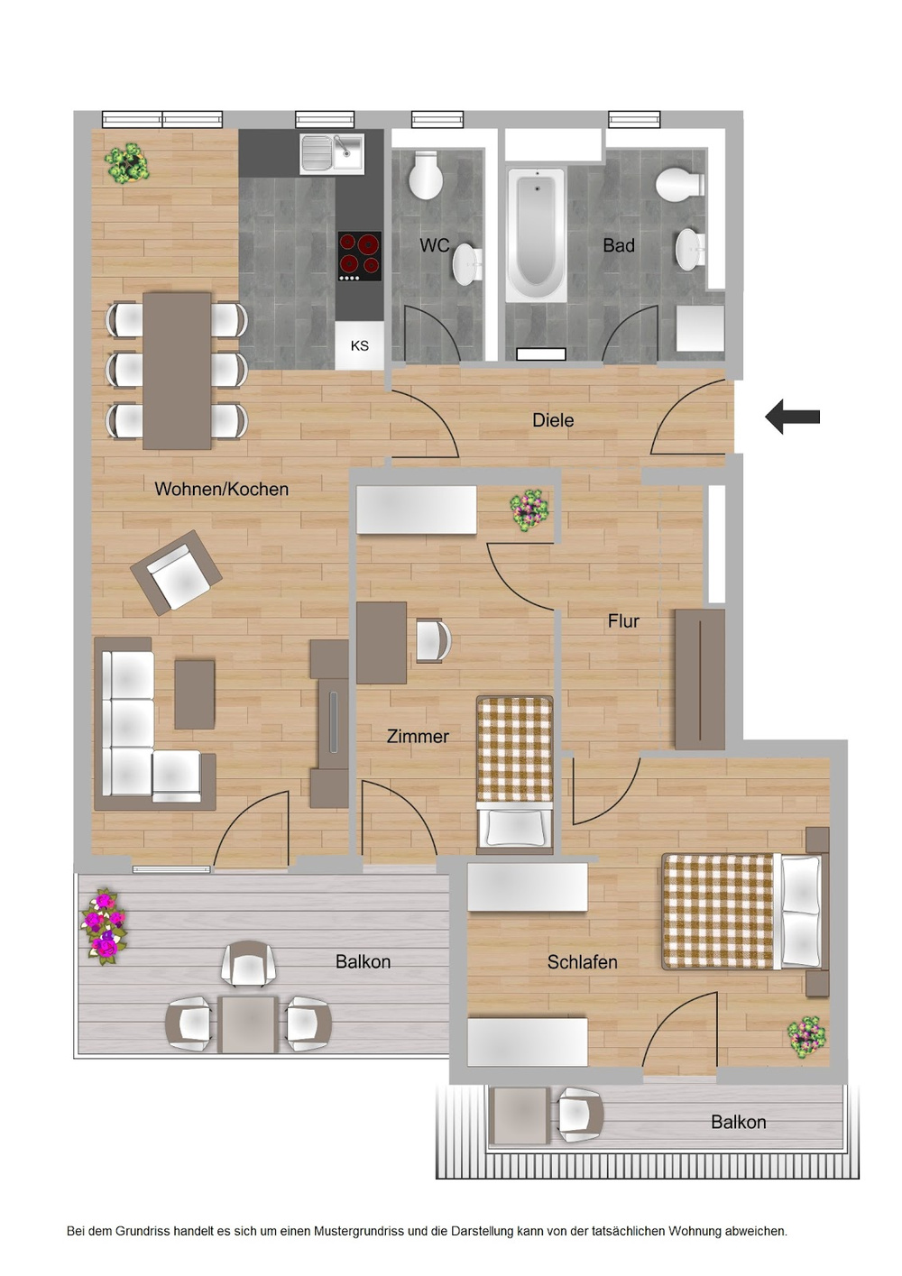 Grundriss Haus D, Typ 17, 3 Zimmer, 83,78m²