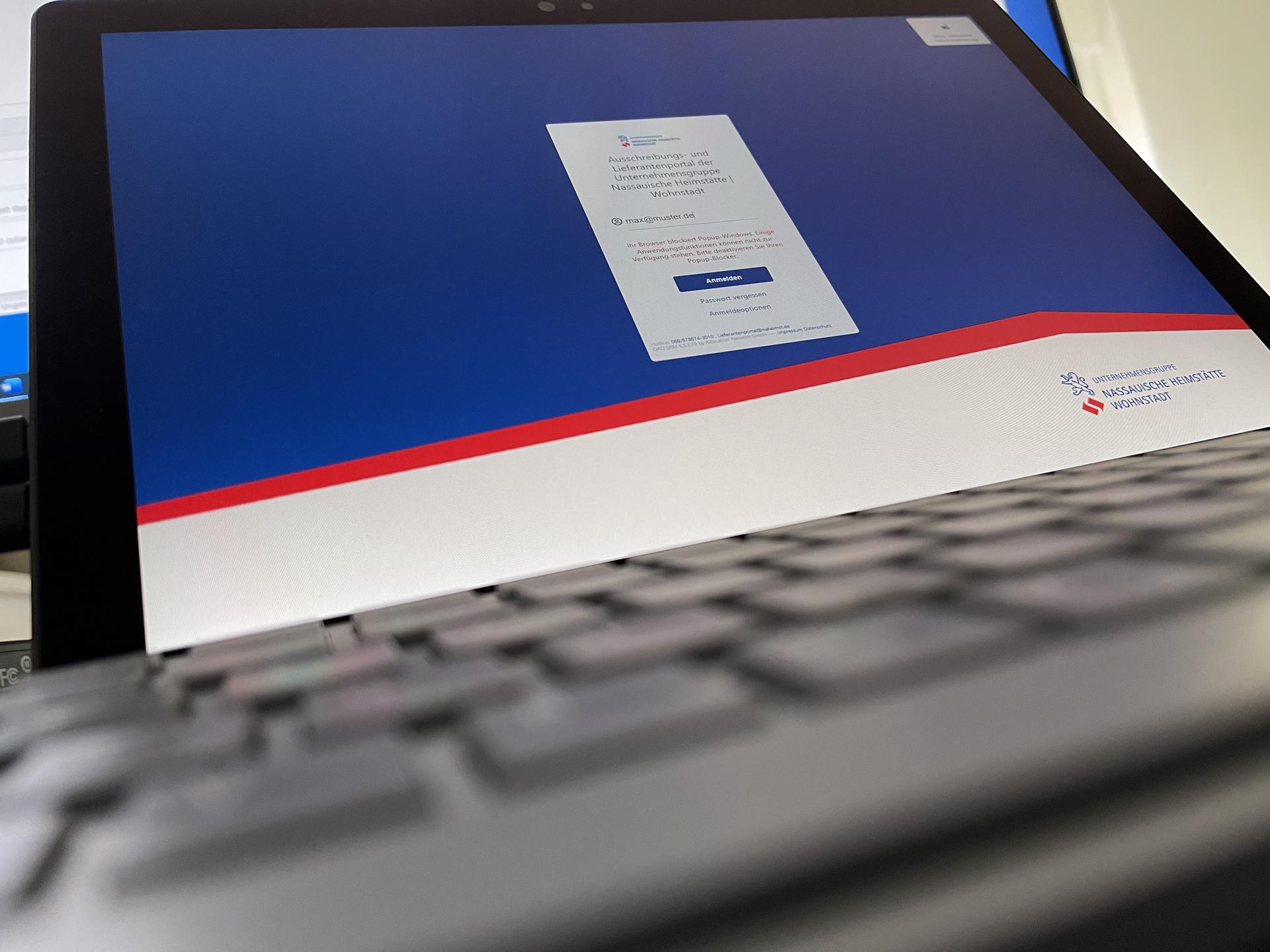 Screenshot des Ausschreibungs- und Lieferantenportals der NHW