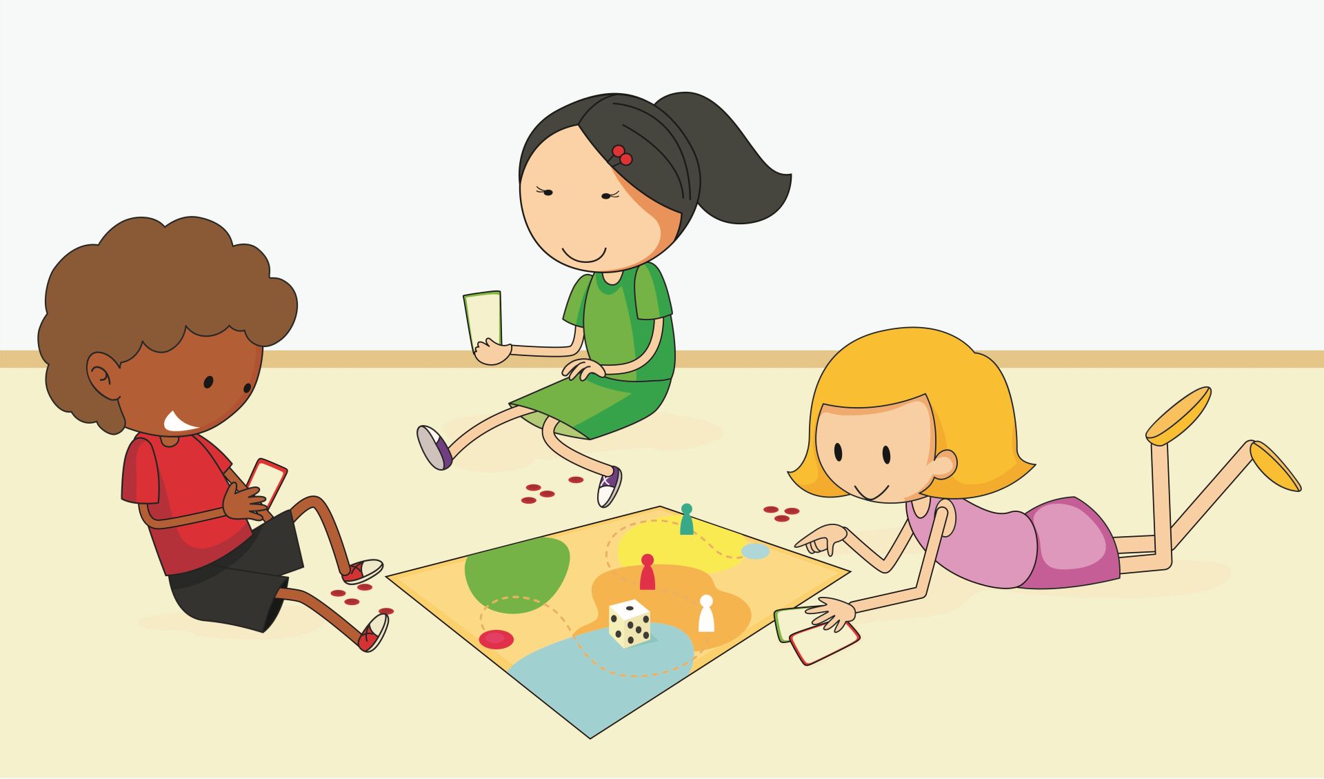 Die Kinder der Power Bande bei einem Brettspiel.