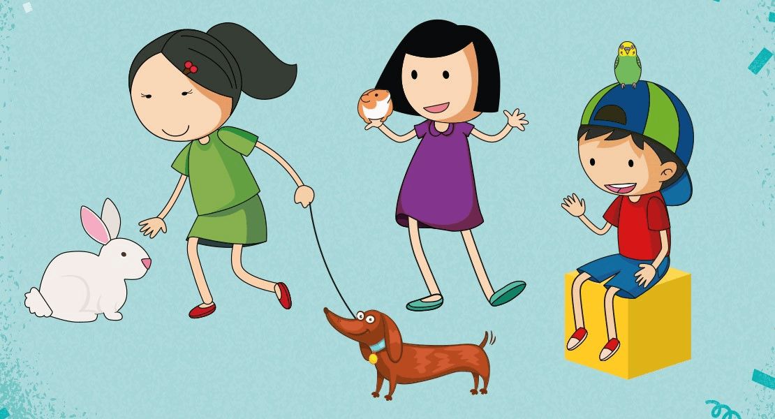 Die Kinder der Power Bande spielen mit ihren Haustieren.