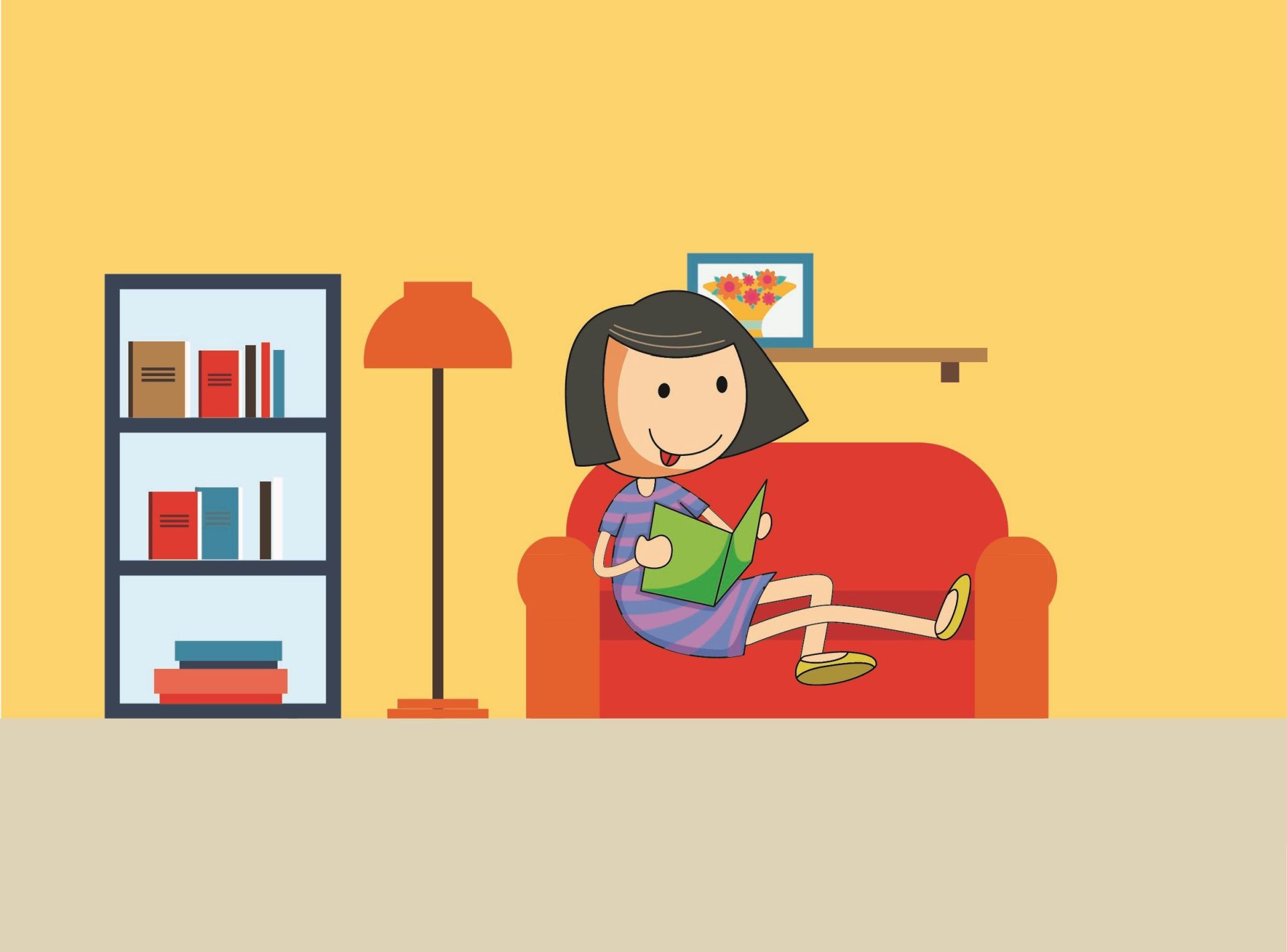 Buchra von der Power Bande sitzt in ihrem Zimmer auf dem Sofa und liest.