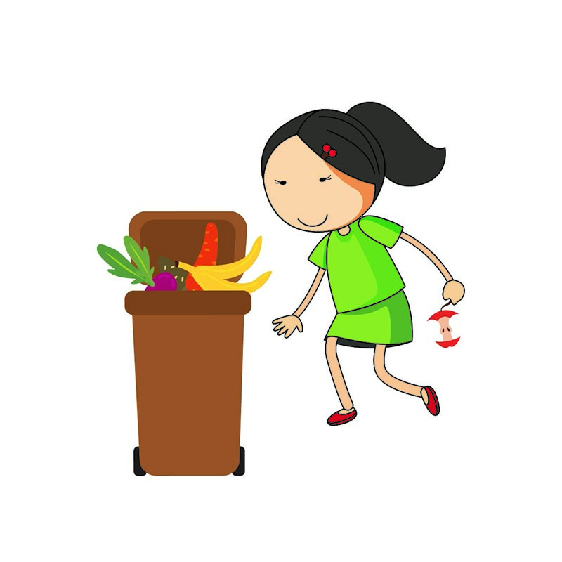 Mai-Lien von der Power Bande wirft Müll in die Biotonne.