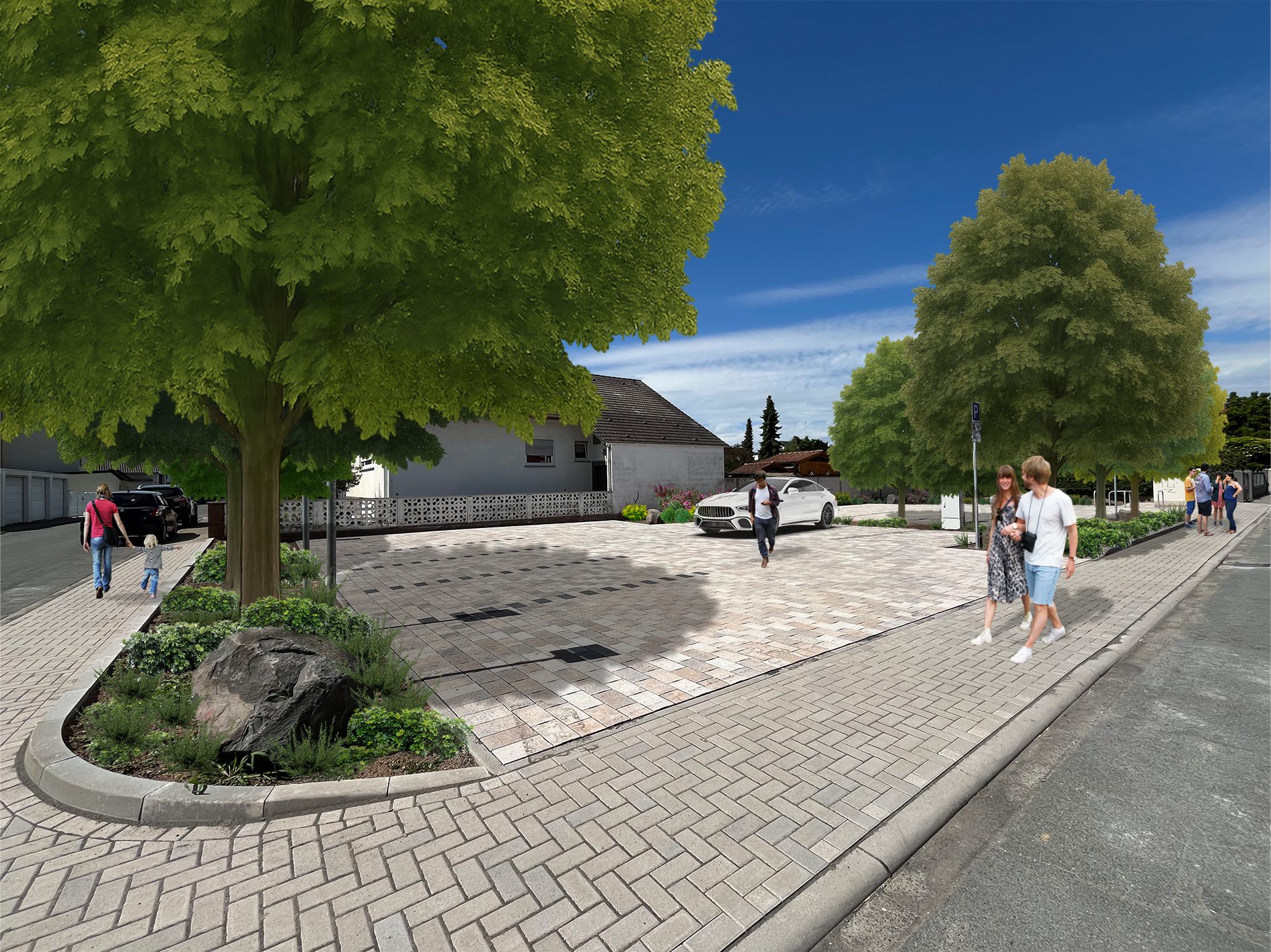 Visualisierung eines Parkplatzes mit Bäumen