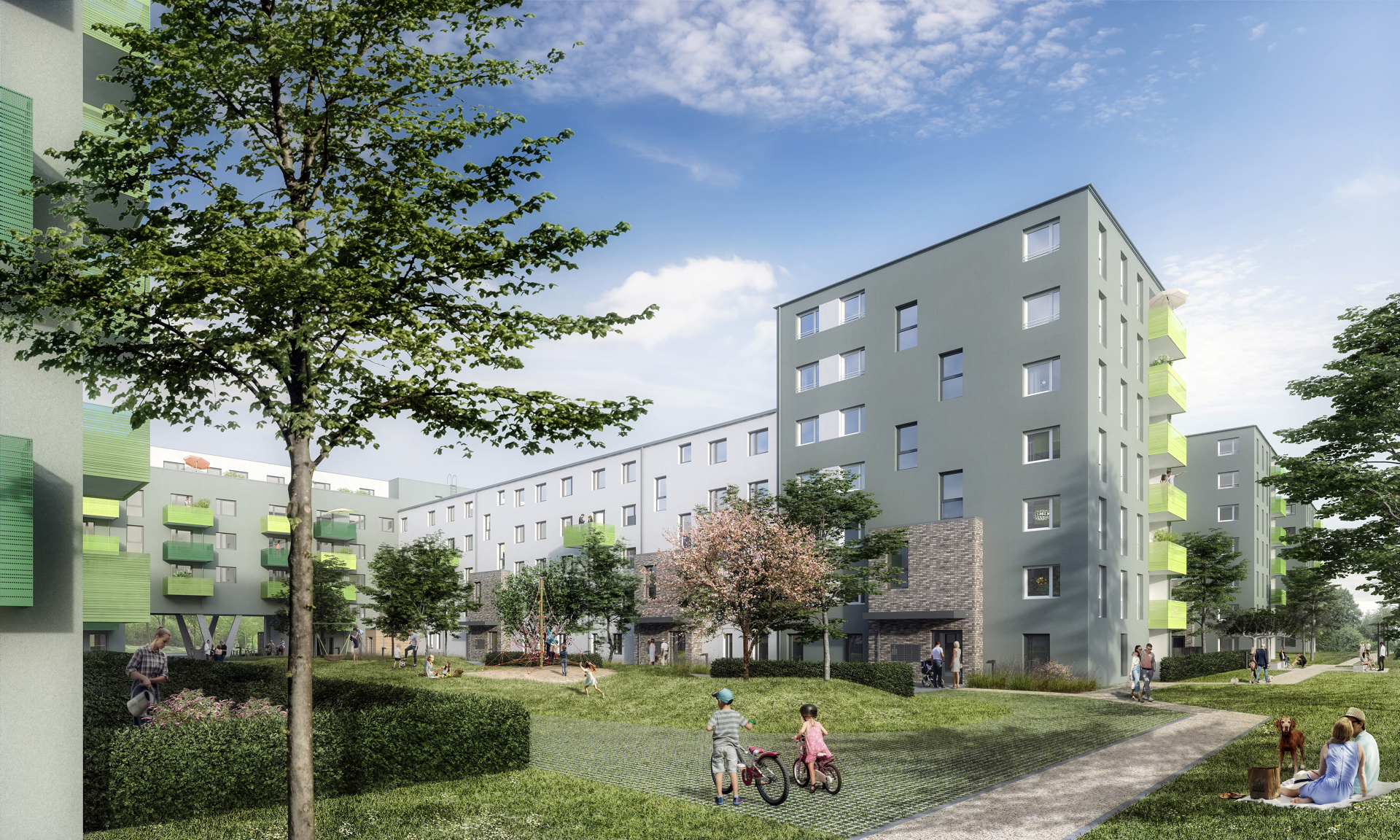 Illustration des Bauvorhabens auf der Mainhöhe mit viel Grün