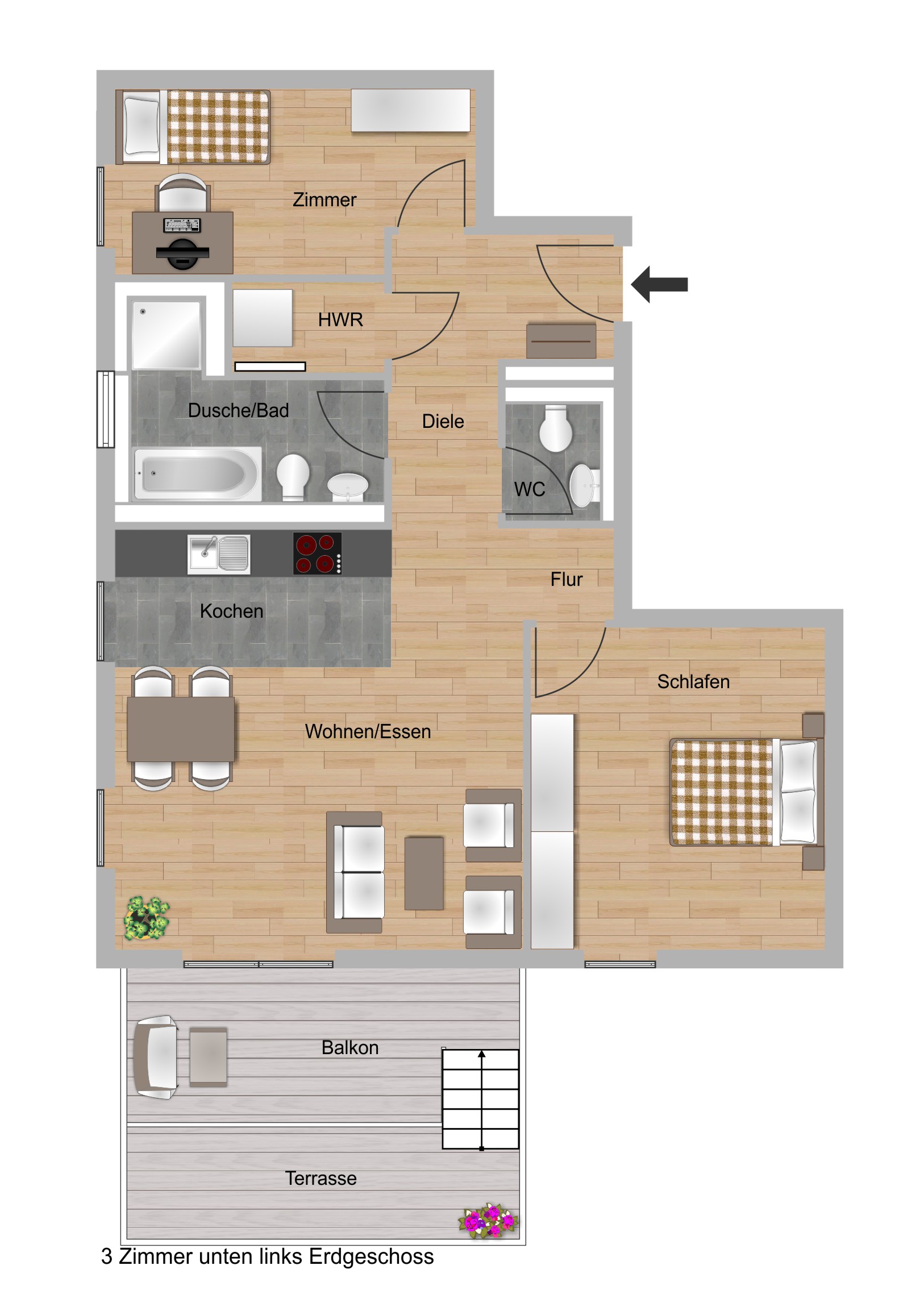 3-Zimmer-Wohnung ca. 87,76 m²