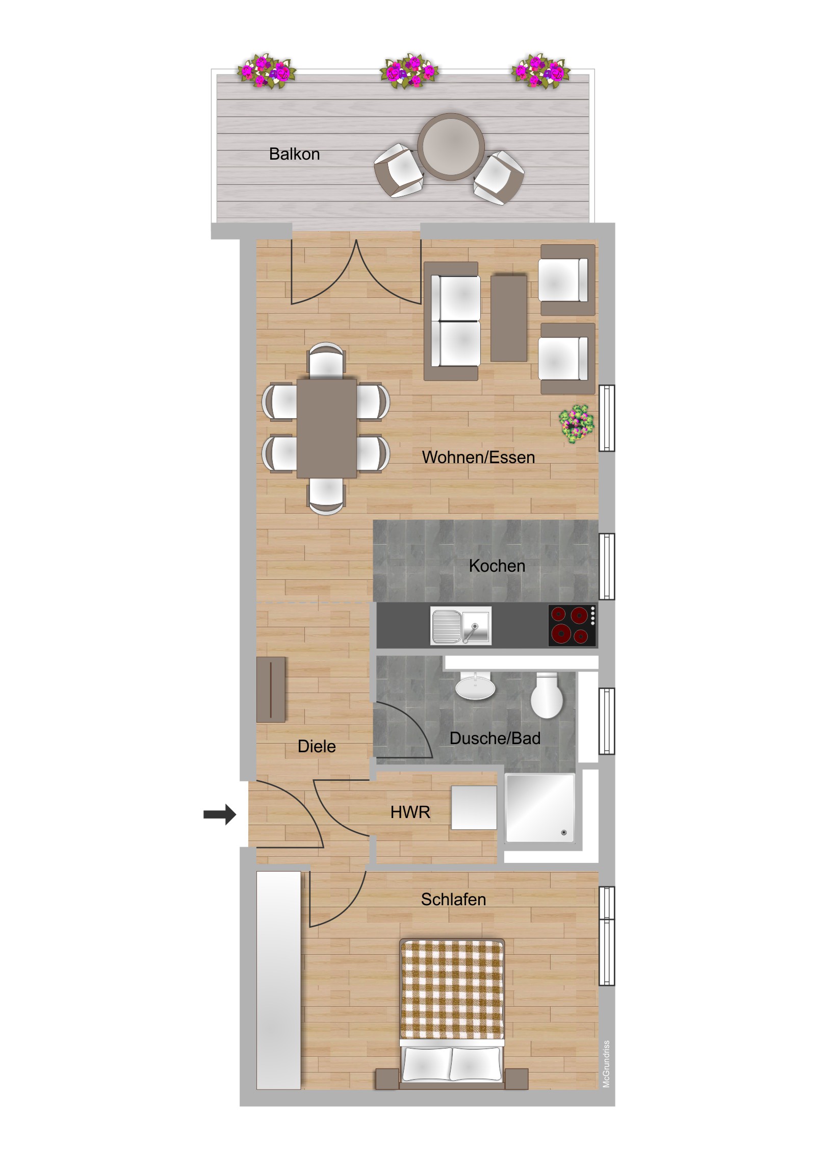 2-Zimmer-Wohnung ca. 58,99 m²